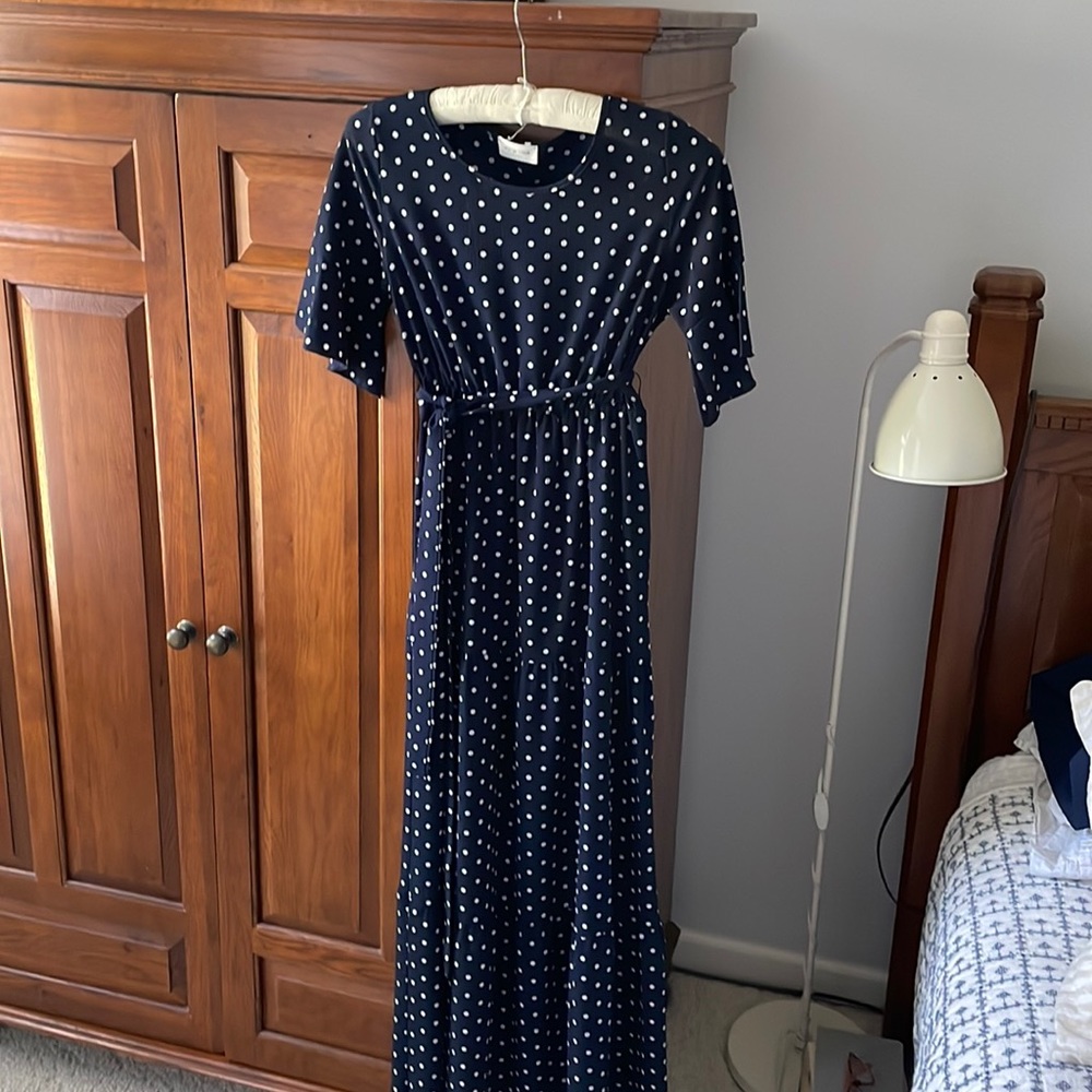Navy Polka Dot Maxi Dress Size Small